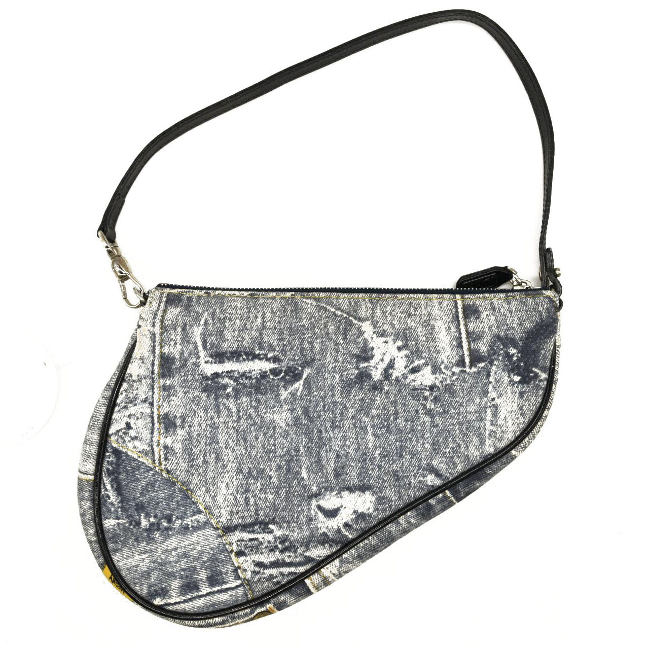 CHRISTIAN DIOR Grained Calfskin Saddle Bag Dark Gray Navy Multi