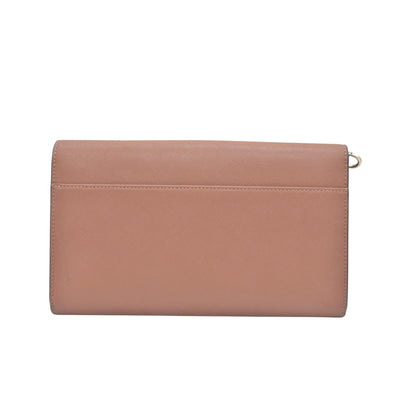 $298 TORY BURCH Envelope Saffiano Leather Crossbody Wallet on Chain Tan CONSIGNMENT 10021423