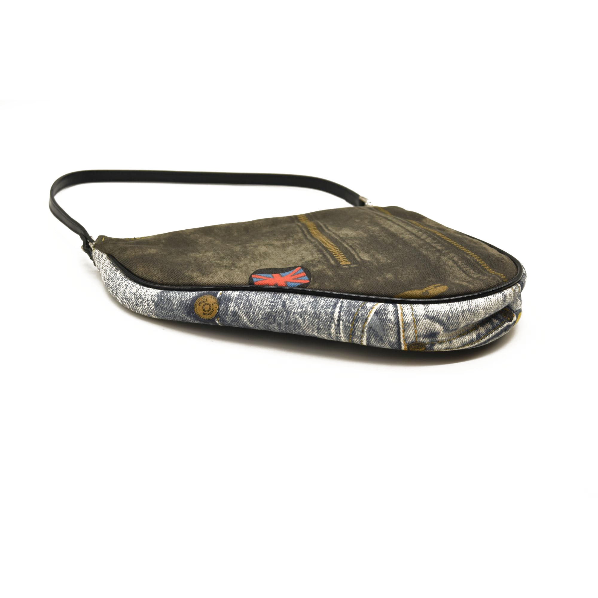 CHRISTIAN DIOR Grained Calfskin Saddle Bag Dark Gray Navy Multi