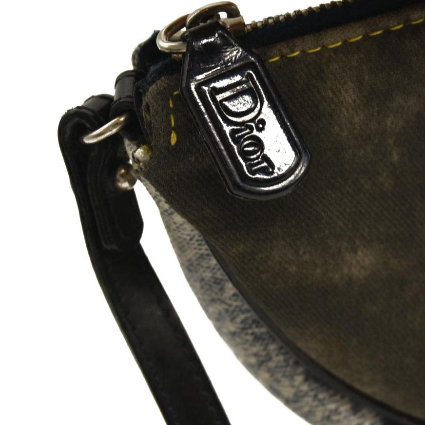 CHRISTIAN DIOR Grained Calfskin Saddle Bag Dark Gray Navy Multi