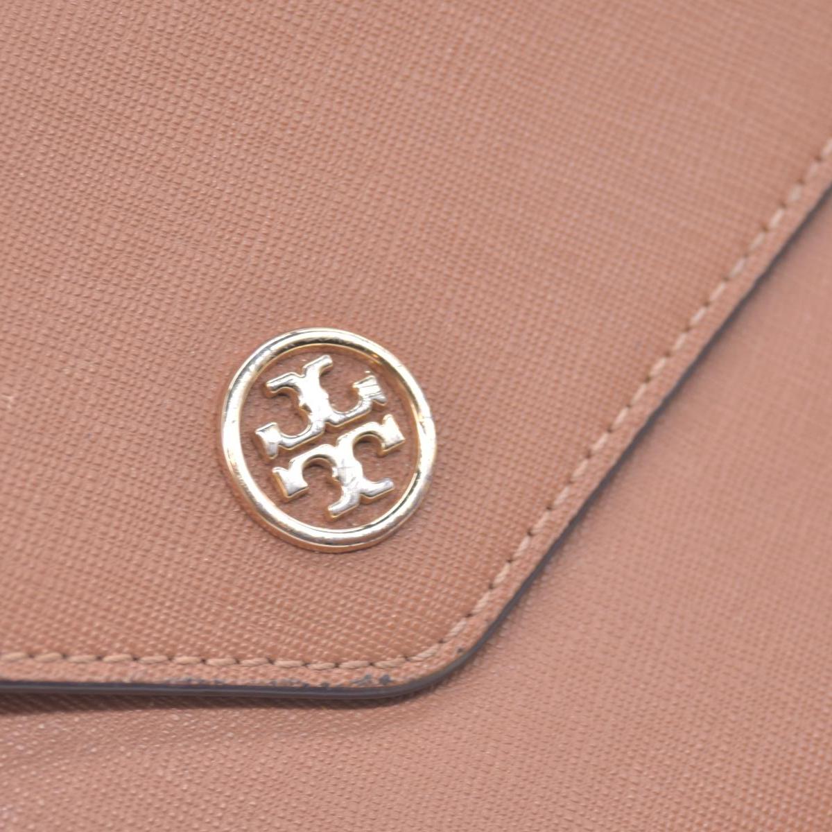 $298 TORY BURCH Envelope Saffiano Leather Crossbody Wallet on Chain Tan CONSIGNMENT 10021423