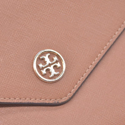 $298 TORY BURCH Envelope Saffiano Leather Crossbody Wallet on Chain Tan CONSIGNMENT 10021423