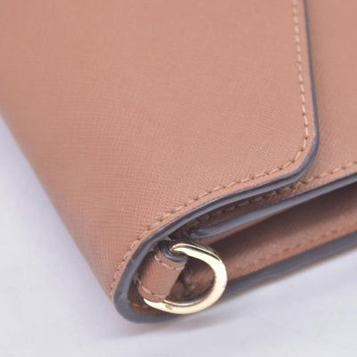 $298 TORY BURCH Envelope Saffiano Leather Crossbody Wallet on Chain Tan CONSIGNMENT 10021423