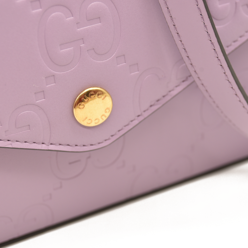 $1590 Gucci  Calfskin GG Super Mini Shoulder Bag Purple CONSIGNMENT