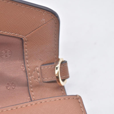 $298 TORY BURCH Envelope Saffiano Leather Crossbody Wallet on Chain Tan CONSIGNMENT 10021423