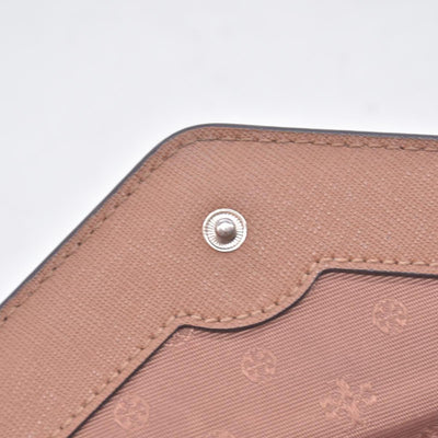 $298 TORY BURCH Envelope Saffiano Leather Crossbody Wallet on Chain Tan CONSIGNMENT 10021423