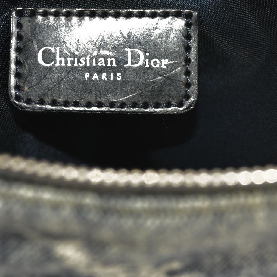 CHRISTIAN DIOR Grained Calfskin Saddle Bag Dark Gray Navy Multi