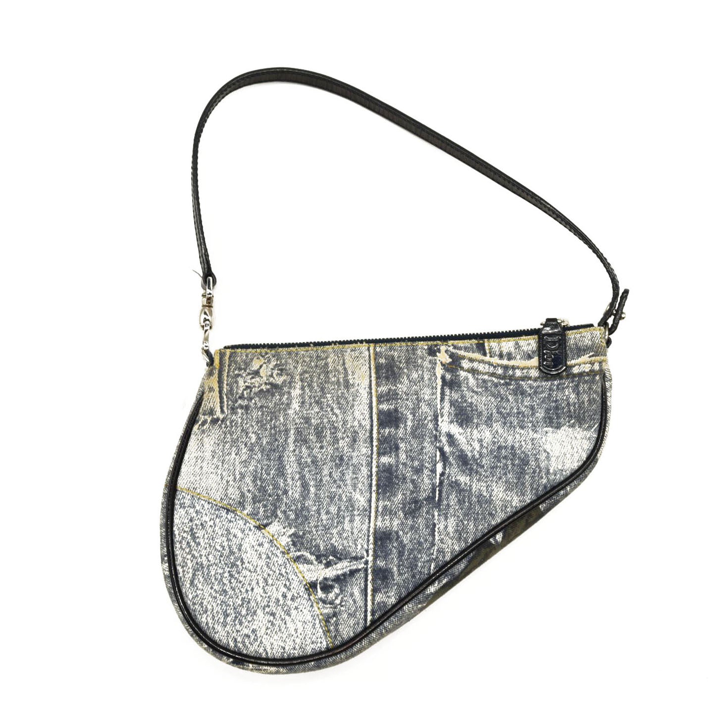 CHRISTIAN DIOR Grained Calfskin Saddle Bag Dark Gray Navy Multi