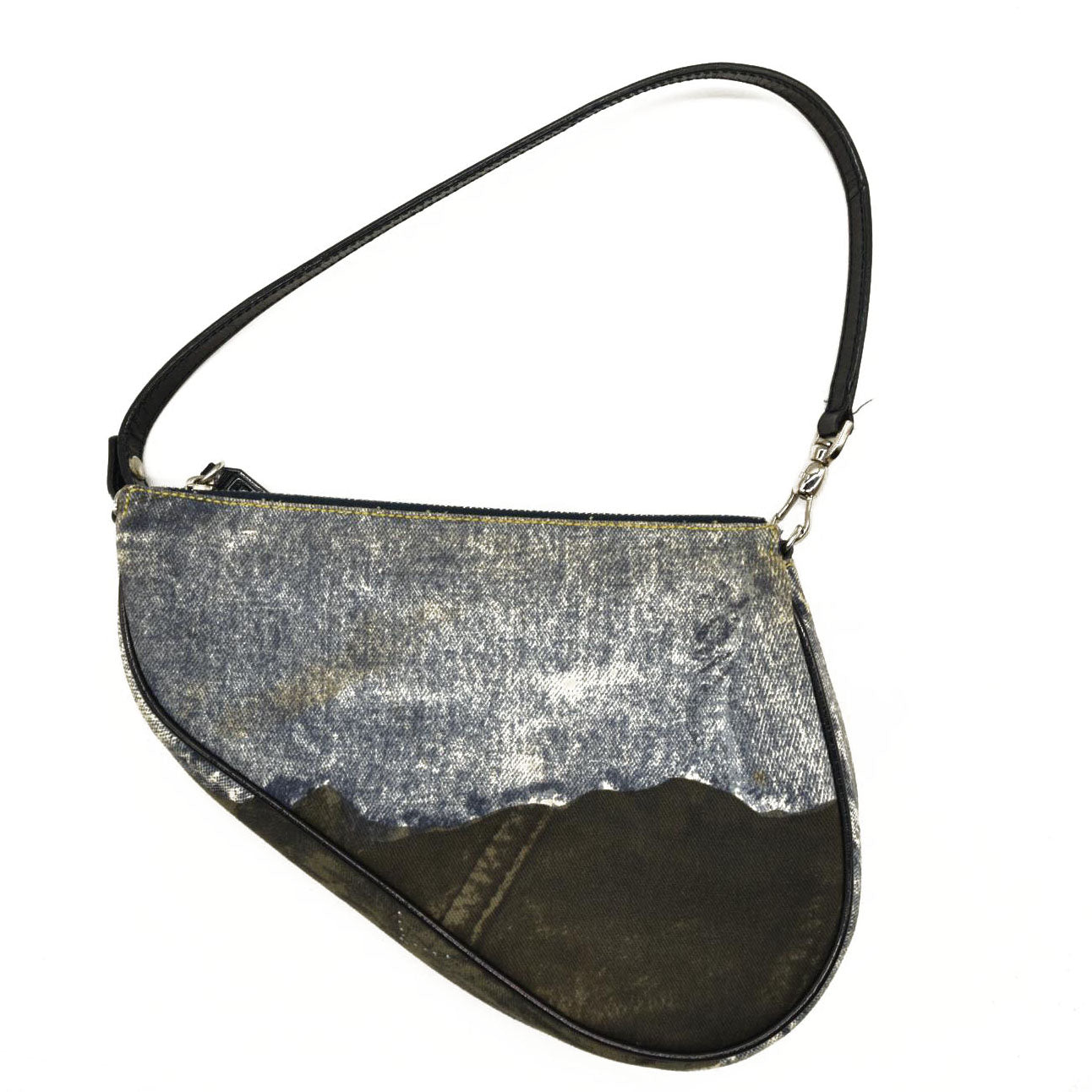CHRISTIAN DIOR Grained Calfskin Saddle Bag Dark Gray Navy Multi