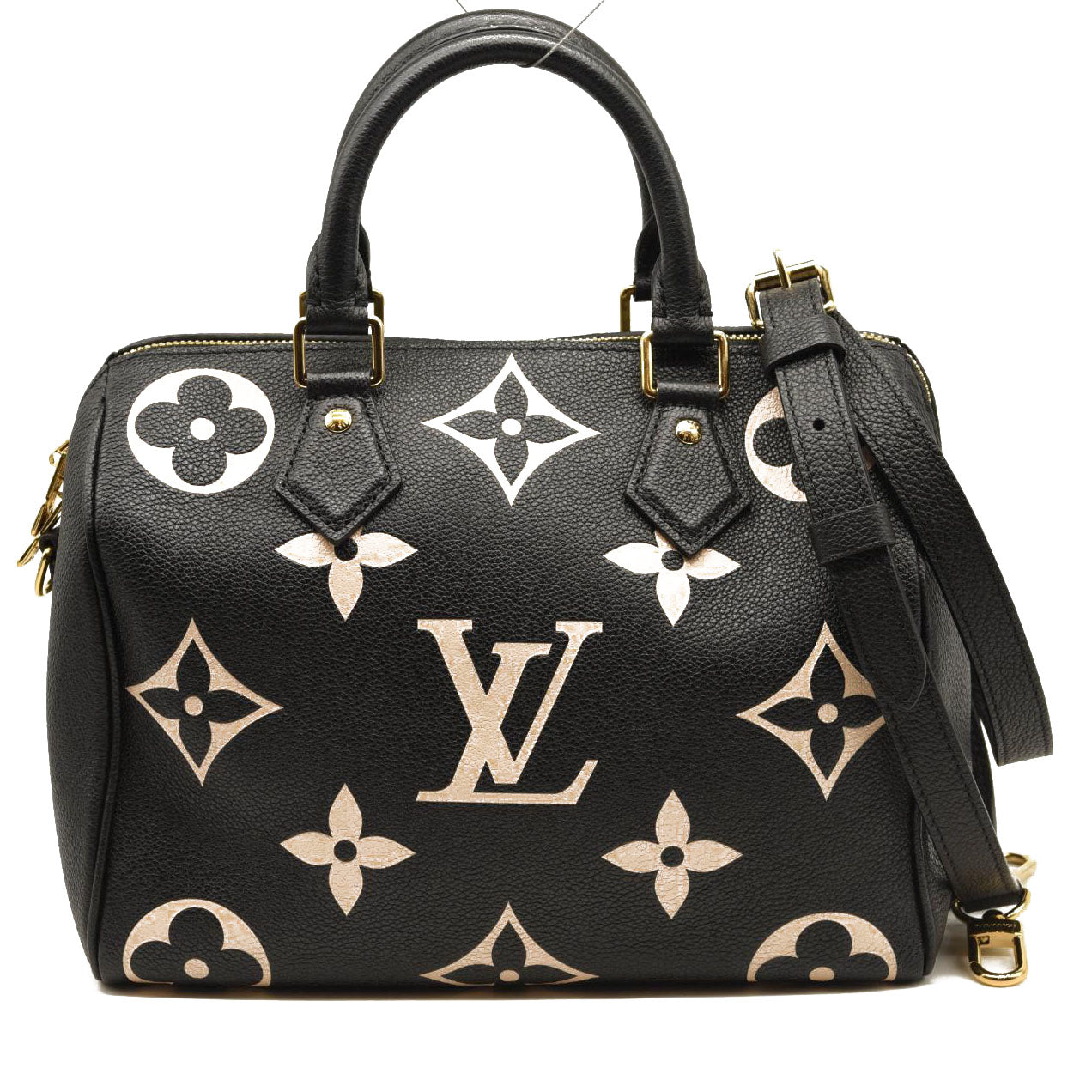 LOUIS VUITTON Empreinte Monogram Giant Speedy Bandouliere 25 Black Beige