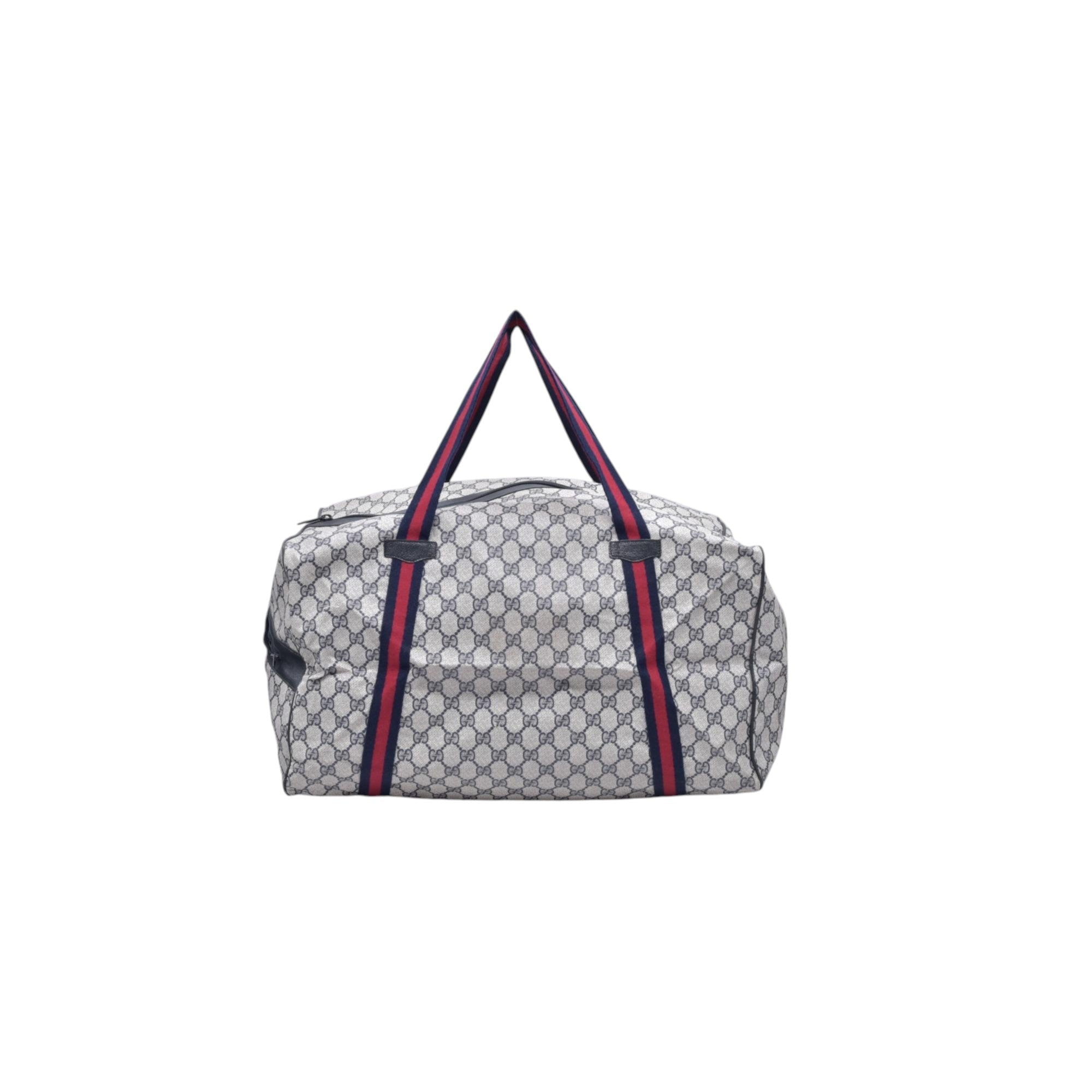 $1150 GUCCI Vintage Navy GG Supreme Web Boston Duffle Bag Blue Grey CONSIGNMENT 10021219