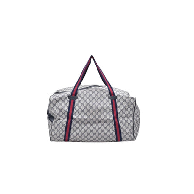$1150 GUCCI Vintage Navy GG Supreme Web Boston Duffle Bag Blue Grey CONSIGNMENT 10021219