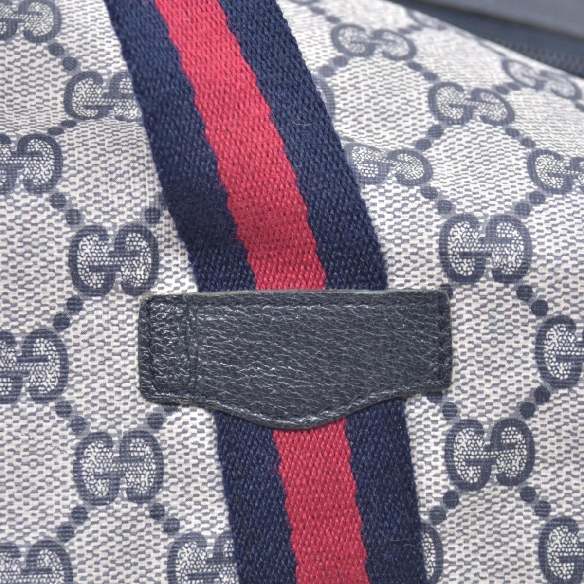 $1150 GUCCI Vintage Navy GG Supreme Web Boston Duffle Bag Blue Grey CONSIGNMENT 10021219