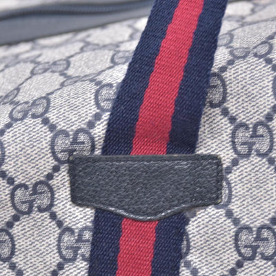 $1150 GUCCI Vintage Navy GG Supreme Web Boston Duffle Bag Blue Grey CONSIGNMENT 10021219