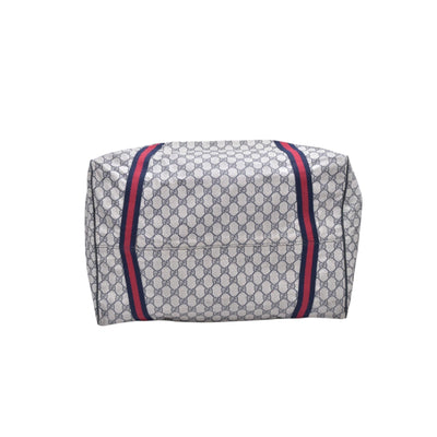 $1150 GUCCI Vintage Navy GG Supreme Web Boston Duffle Bag Blue Grey CONSIGNMENT 10021219