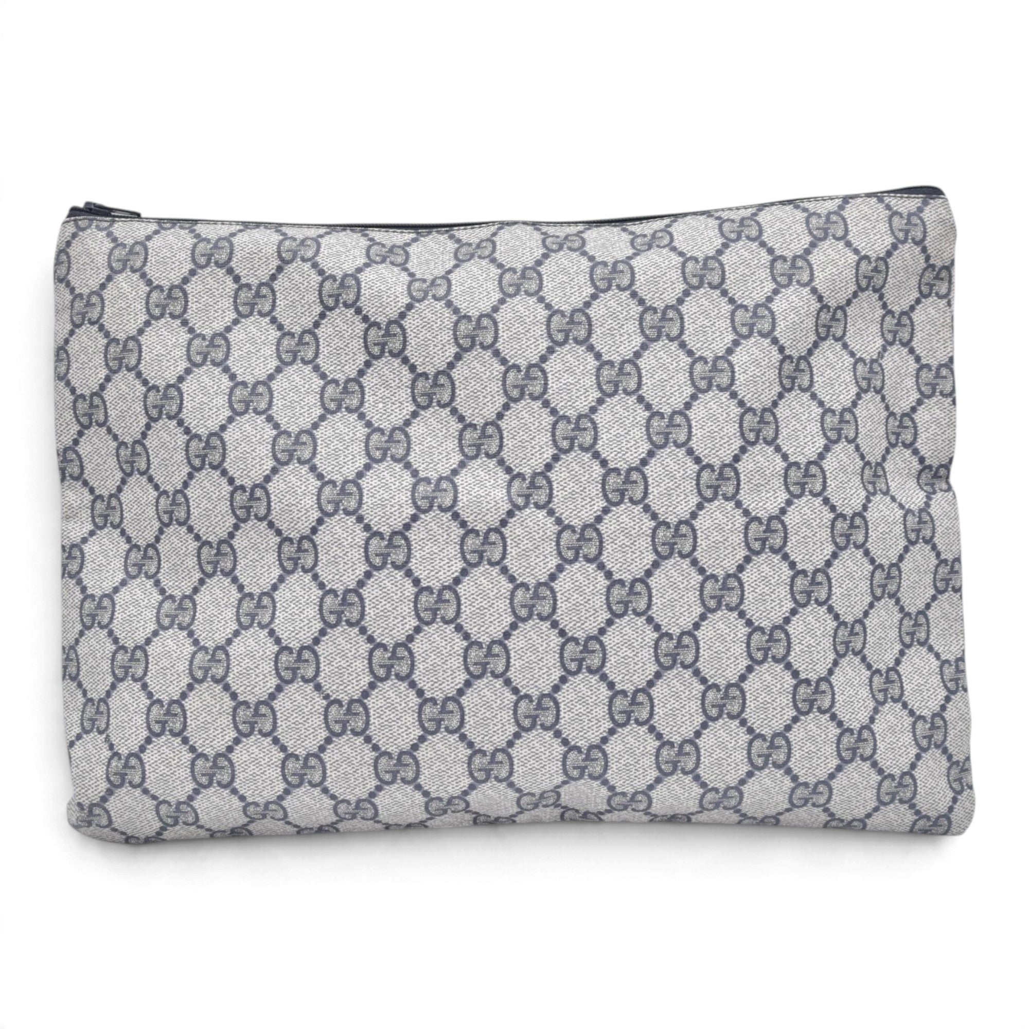 $550 GUCCI Vintage Navy GG Supreme Canvas Clutch Pouch Blue Grey CONSIGNMENT 10021218