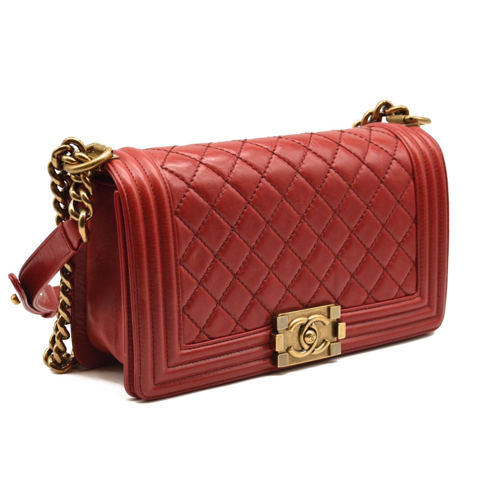 CHANEL Calfskin Double Stitch New Medium Boy Flap Red