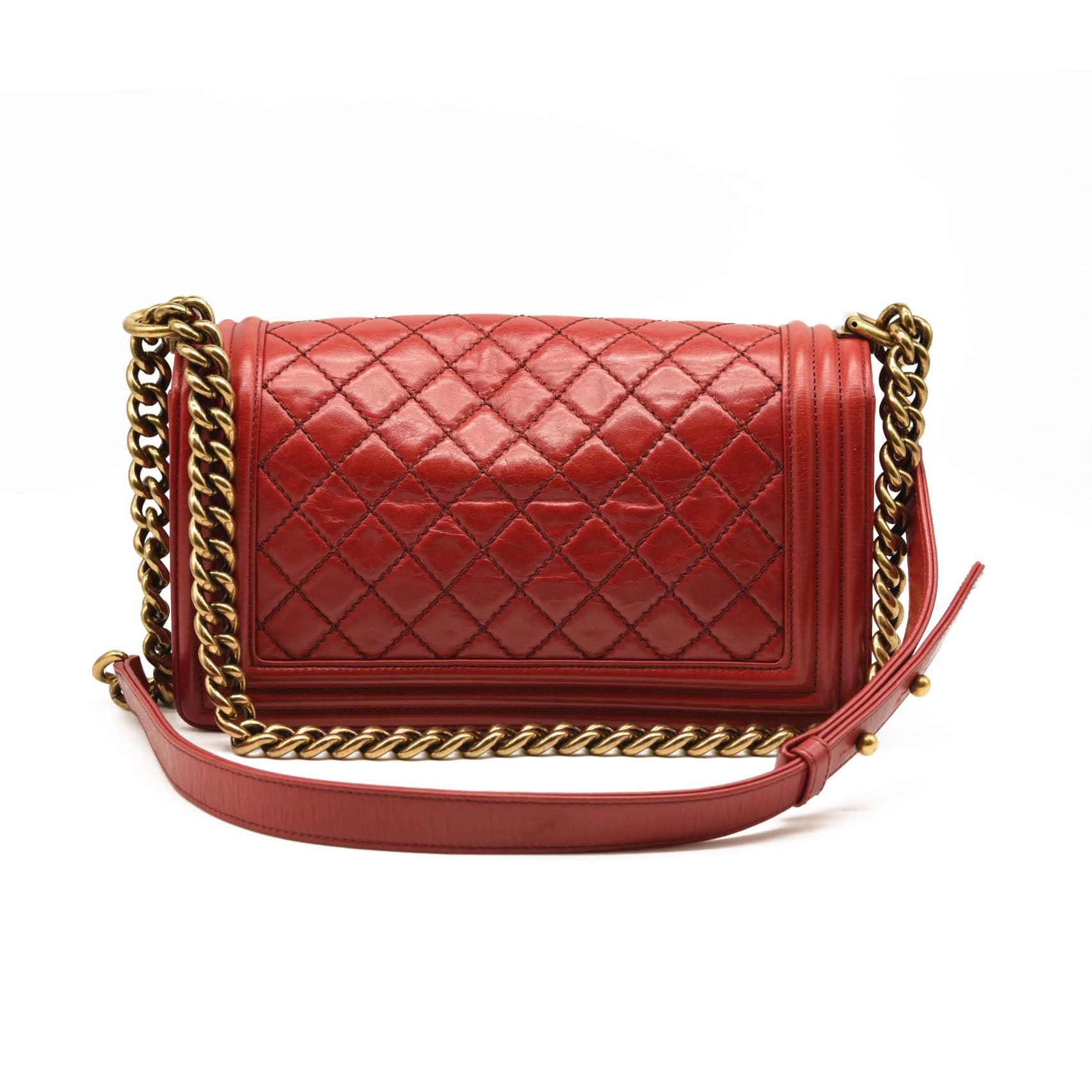 CHANEL Calfskin Double Stitch New Medium Boy Flap Red