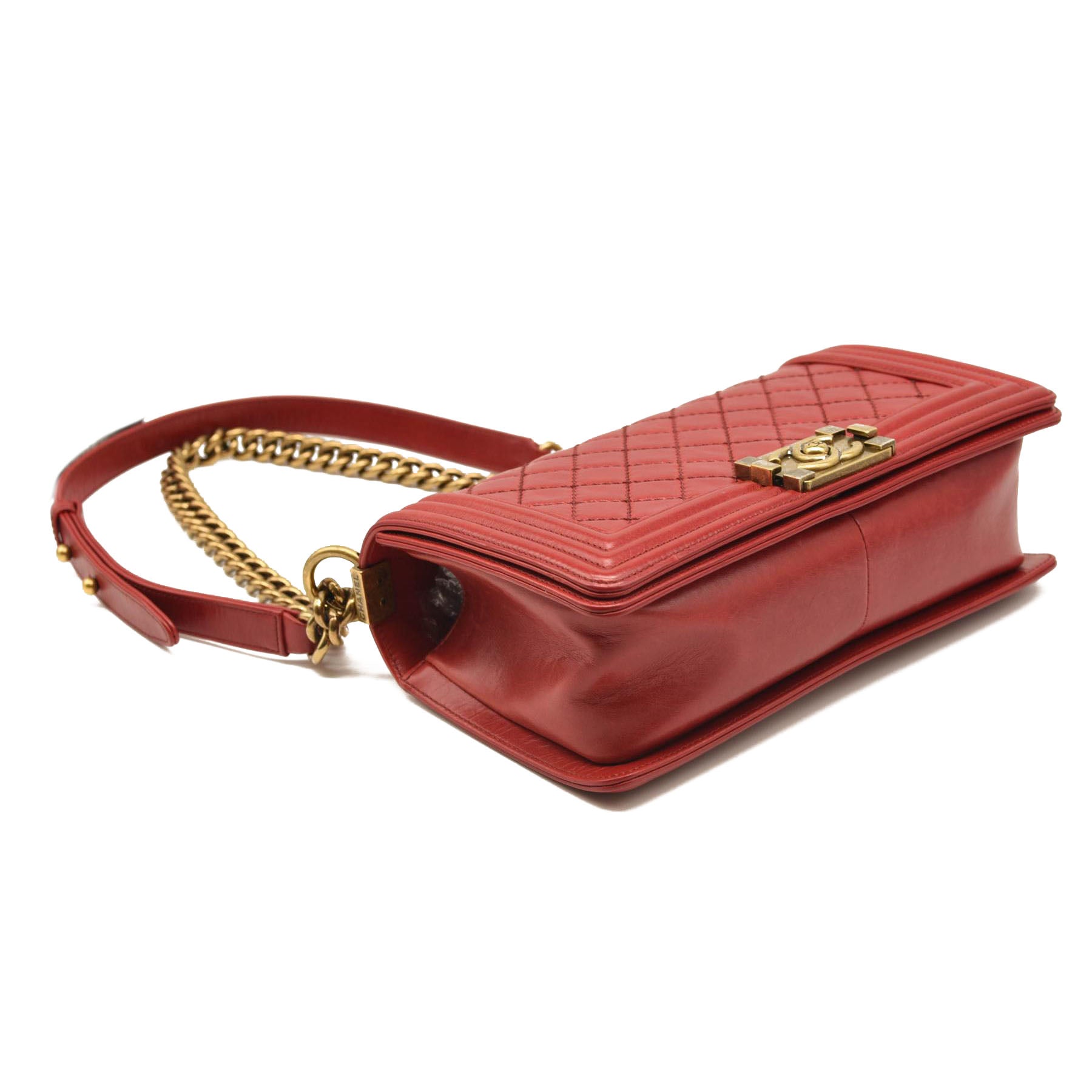 CHANEL Calfskin Double Stitch New Medium Boy Flap Red
