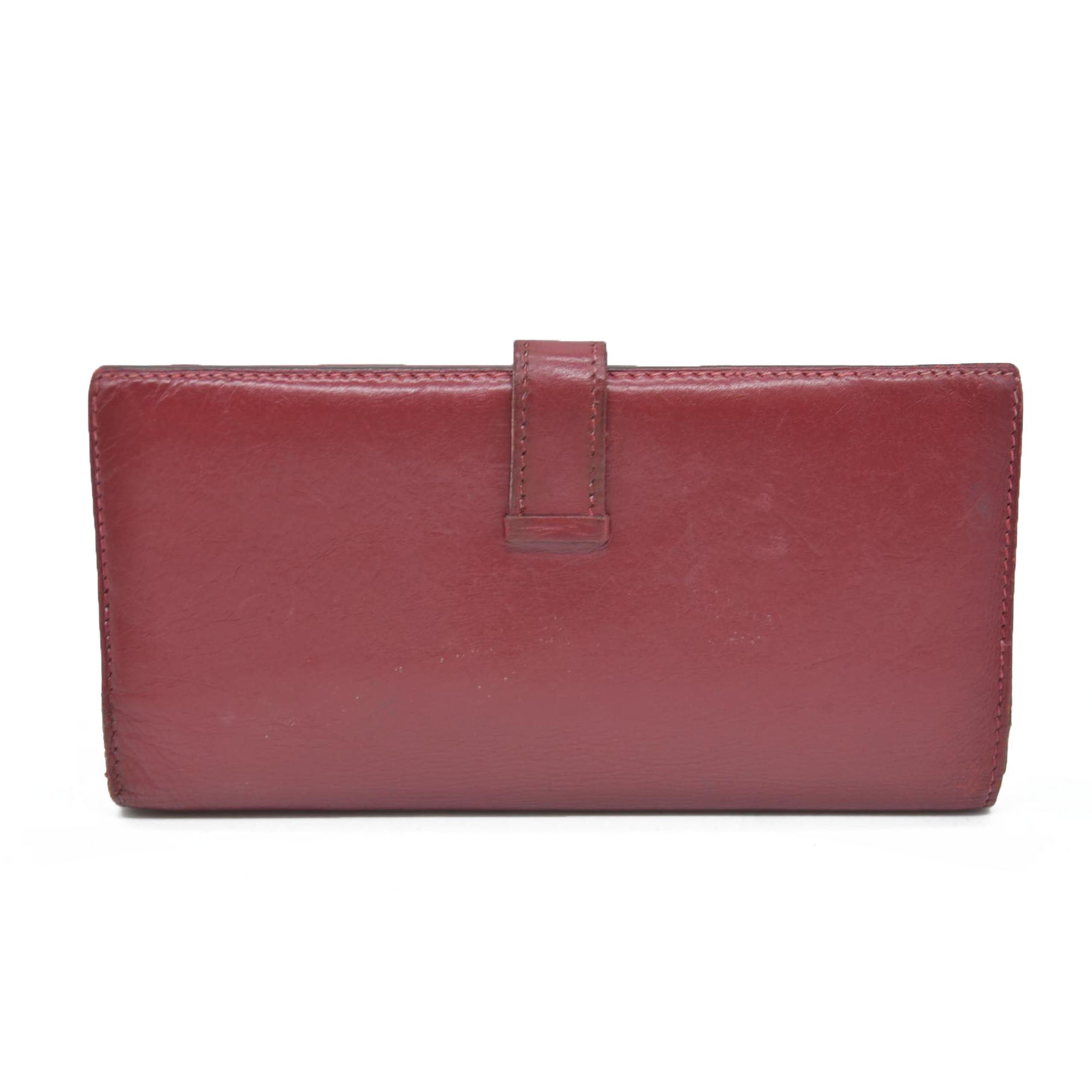 AUCTION $1570 Hermes Epsom Bearm Souffle Bifold Wallet Burgandy