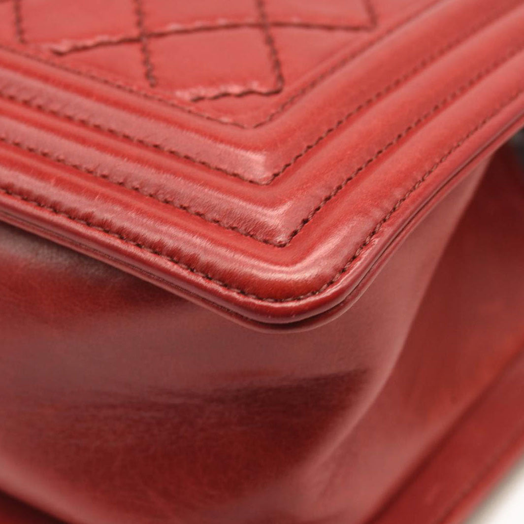 CHANEL Calfskin Double Stitch New Medium Boy Flap Red