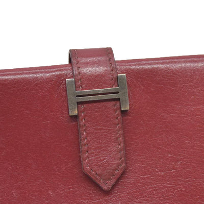 AUCTION $1570 Hermes Epsom Bearm Souffle Bifold Wallet Burgandy
