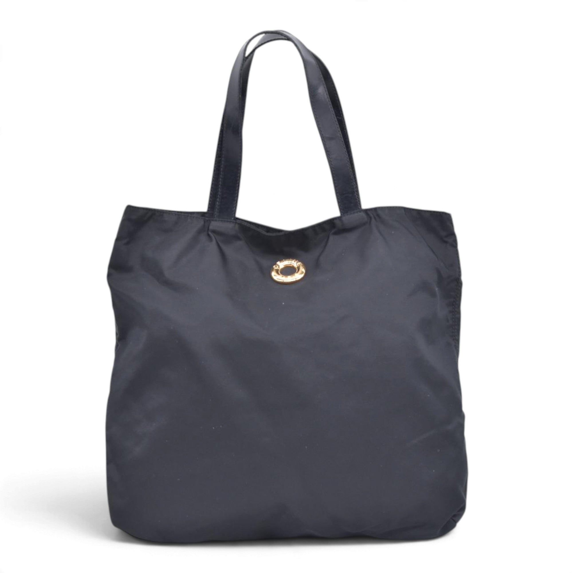 $790 CELINE Vintage Nylon Ring Logo Tote Bag Black CONSIGNMENT 10021192