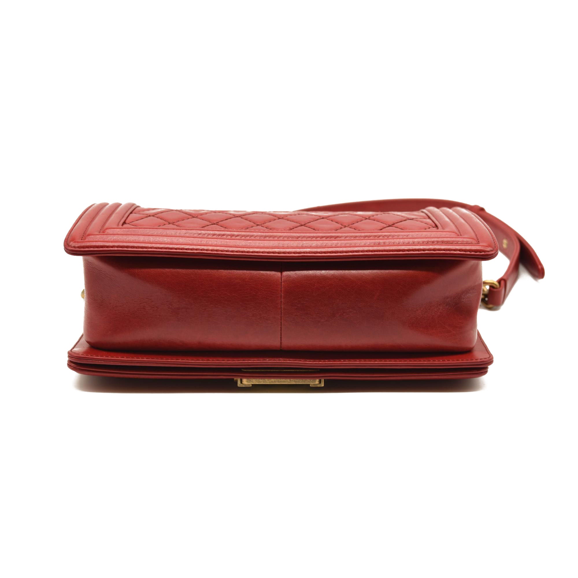 CHANEL Calfskin Double Stitch New Medium Boy Flap Red