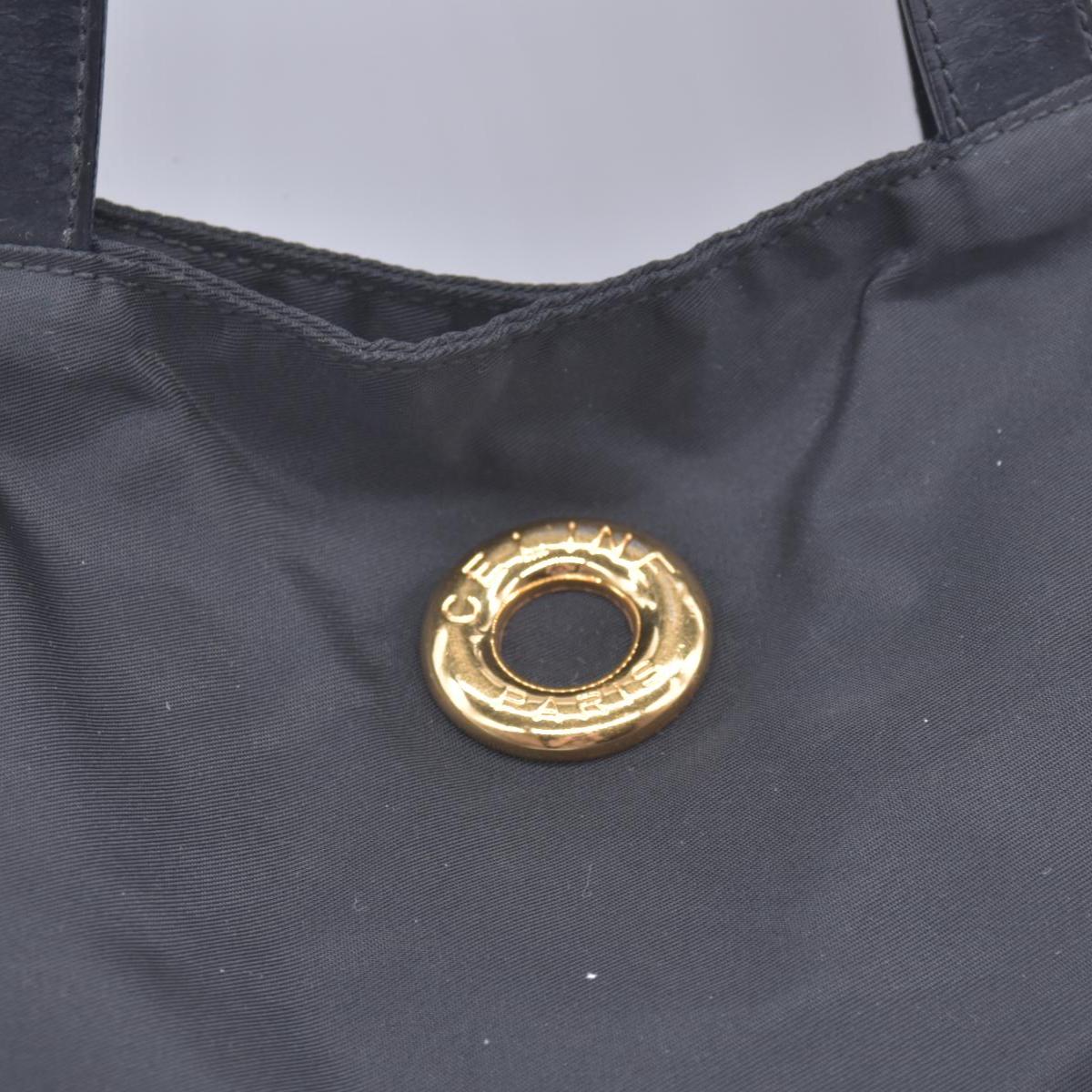 $790 CELINE Vintage Nylon Ring Logo Tote Bag Black CONSIGNMENT 10021192