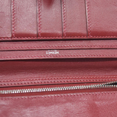 AUCTION $1570 Hermes Epsom Bearm Souffle Bifold Wallet Burgandy