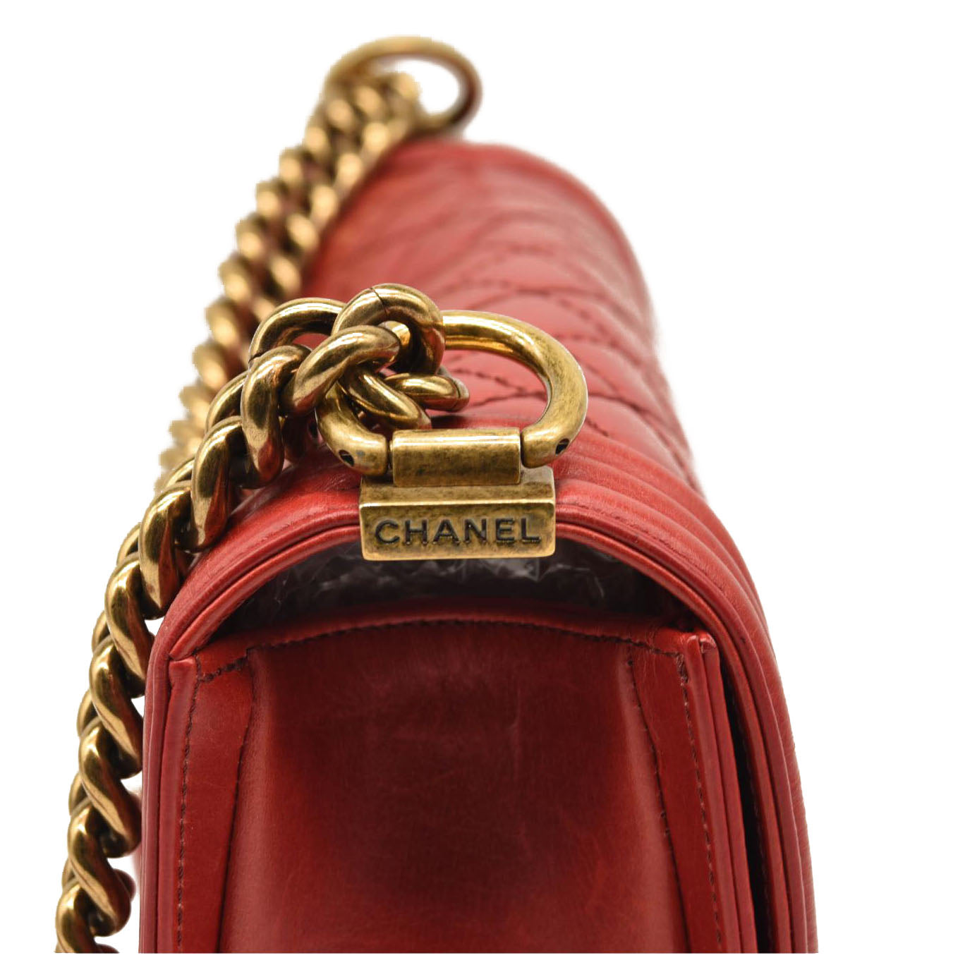 CHANEL Calfskin Double Stitch New Medium Boy Flap Red