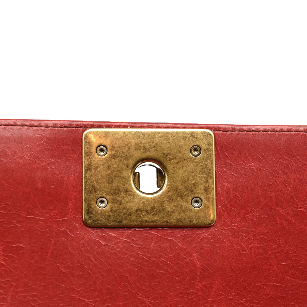 CHANEL Calfskin Double Stitch New Medium Boy Flap Red