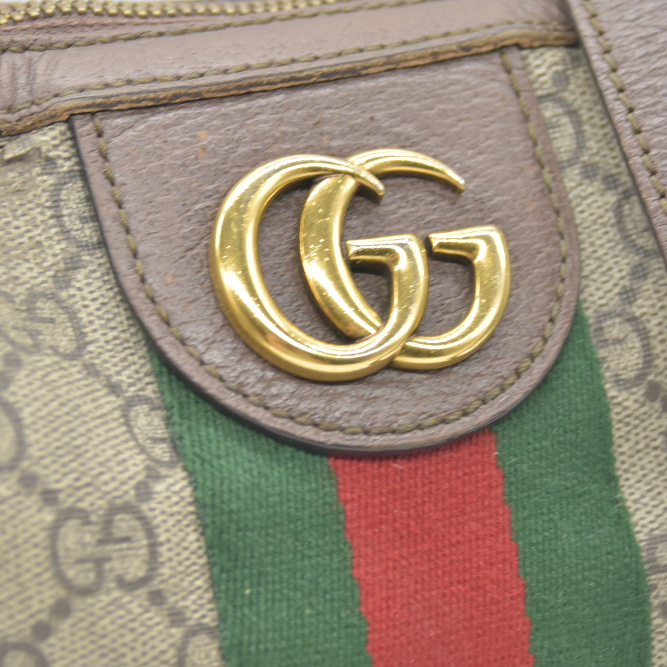 $1750 Gucci GG Supreme Monogram Web Small Ophidia Half Moon Hobo Brown