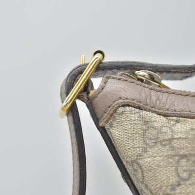 $1750 Gucci GG Supreme Monogram Web Small Ophidia Half Moon Hobo Brown