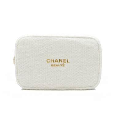 Chanel Beauty Cosmetic Pouch White Tweed Gold 2024