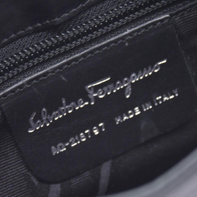 $950 SALVATORE FERRAGAMO Leather Gancini Lock Shoulder Bag Black CONSIGNMENT 10021187