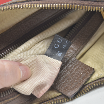 $1750 Gucci GG Supreme Monogram Web Small Ophidia Half Moon Hobo Brown