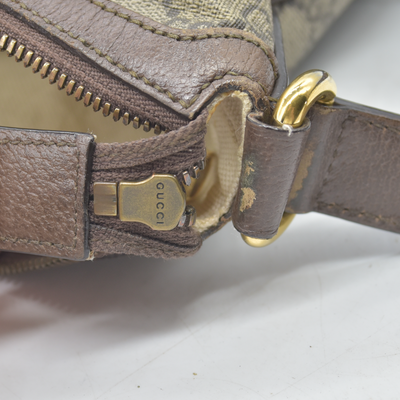 $1750 Gucci GG Supreme Monogram Web Small Ophidia Half Moon Hobo Brown