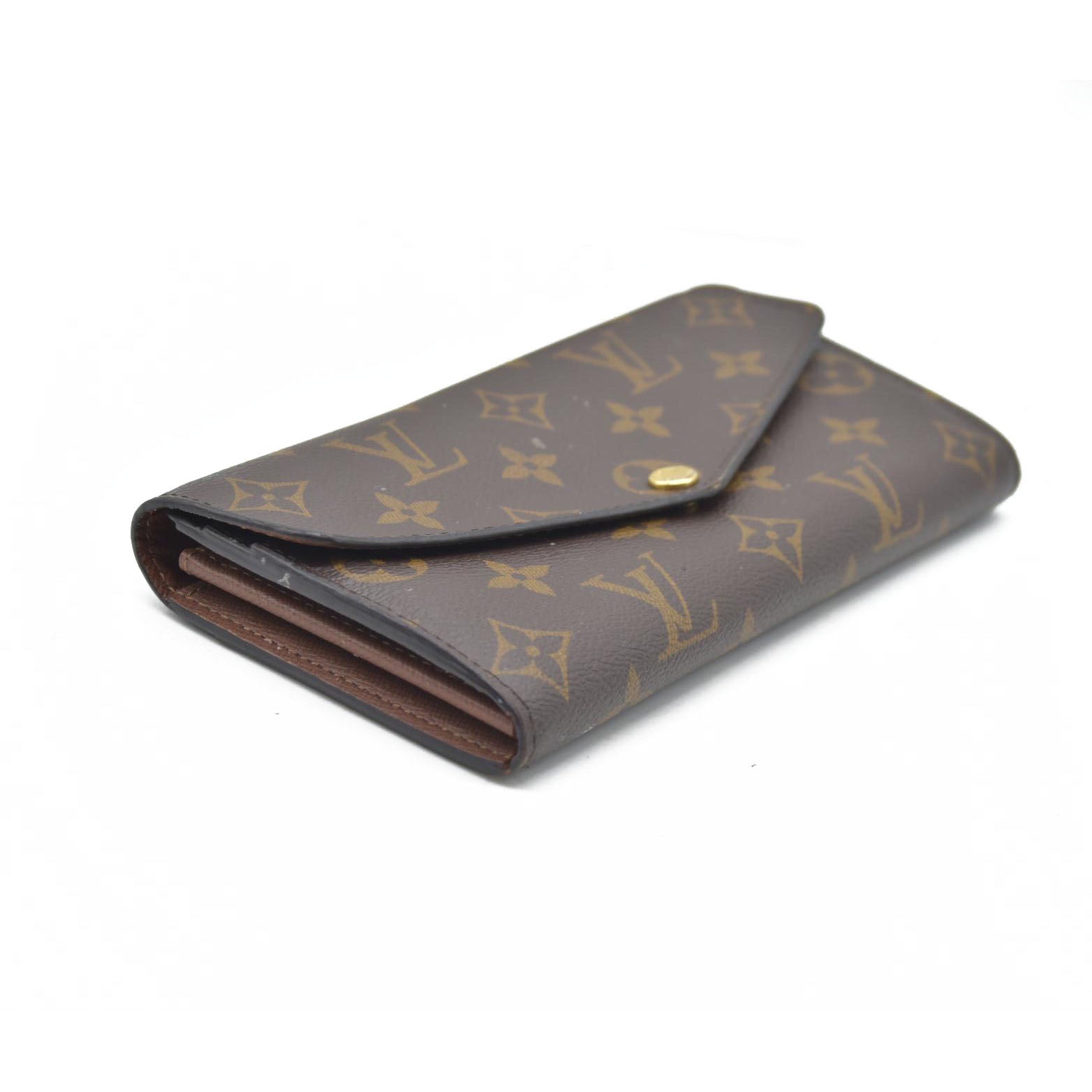 $725 Louis Vuitton Monogram Portefeiulle Sarah Long Bifold Wallet Brown SD0250