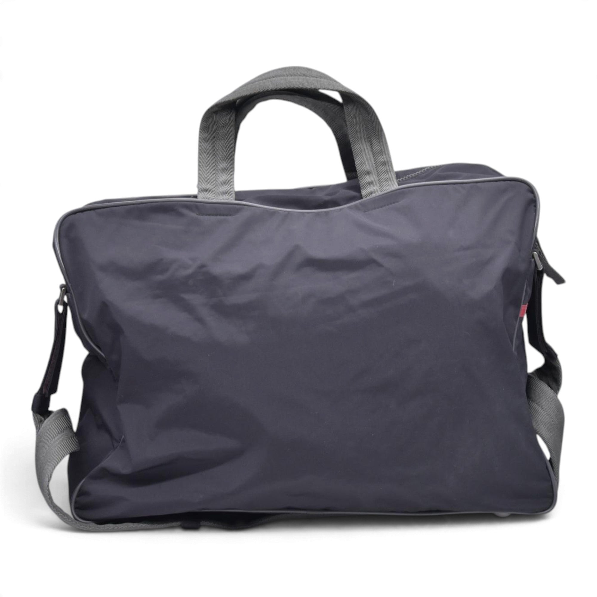 $850 PRADA Linea Rossa Nylon Briefcase Laptop Bag Charcoal Grey CONSIGNMENT 10021198