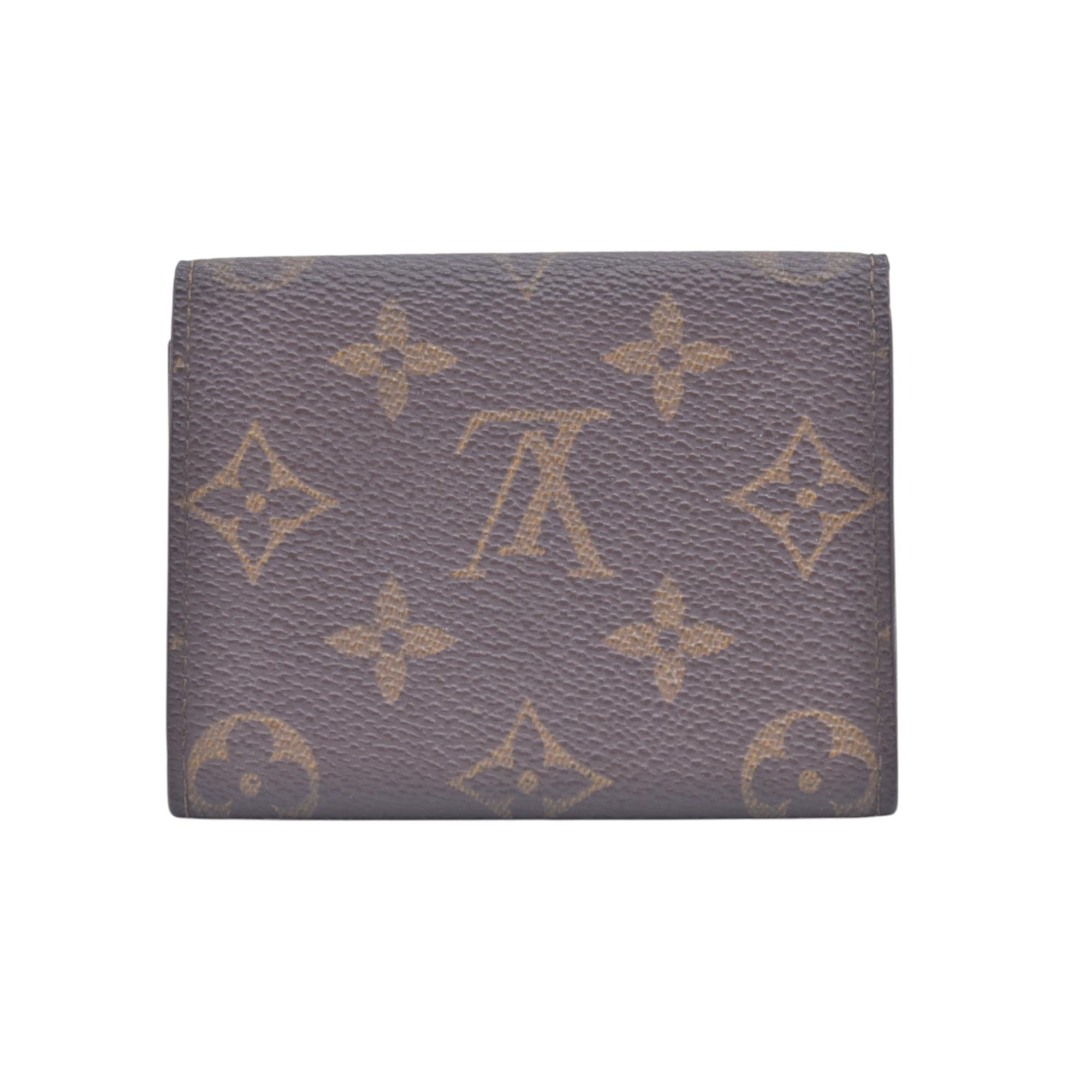 $320 LOUIS VUITTON Monogram Enveloppe Carte de Visite Card Holder Wallet Brown CONSIGNMENT 10021448
