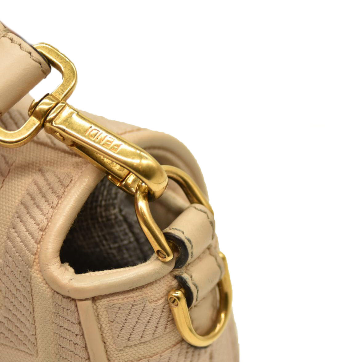 Fendi  Canvas Vitello King Bi-Color Strap FF Embroidered Baguette Poudre