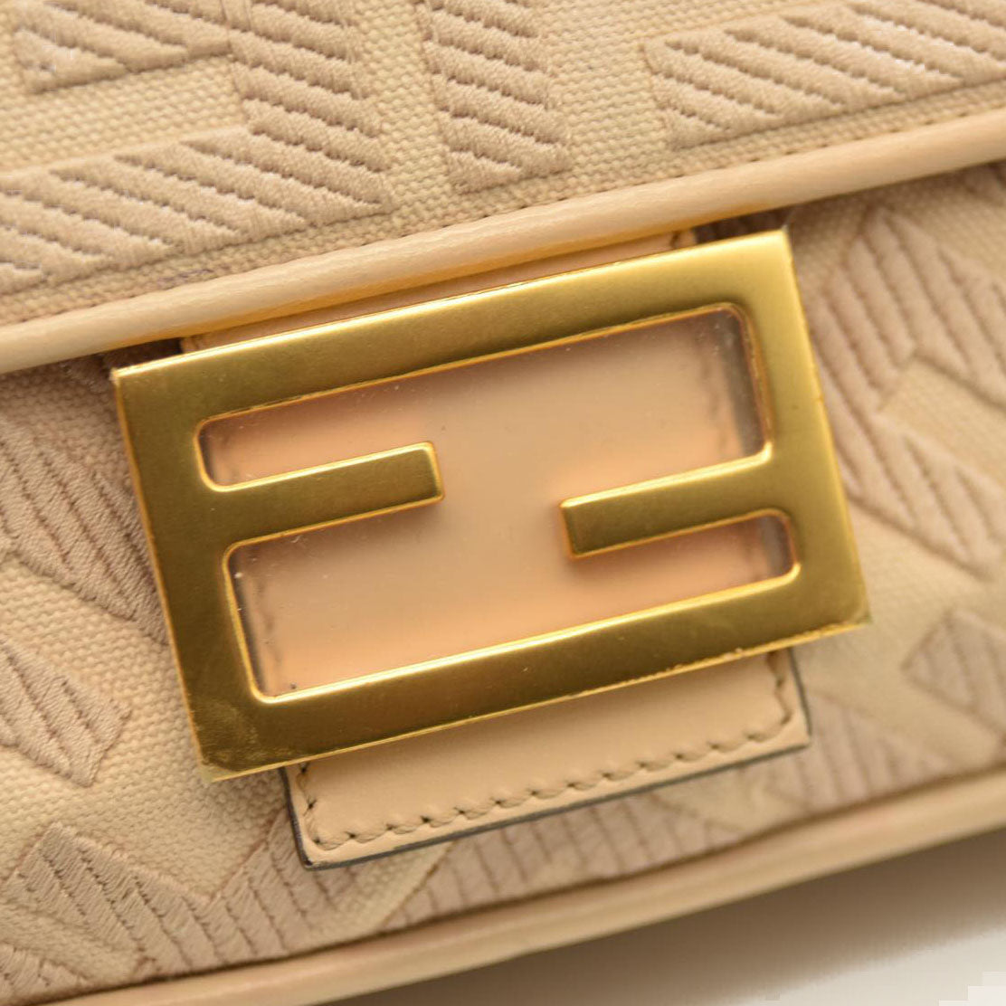 Fendi  Canvas Vitello King Bi-Color Strap FF Embroidered Baguette Poudre