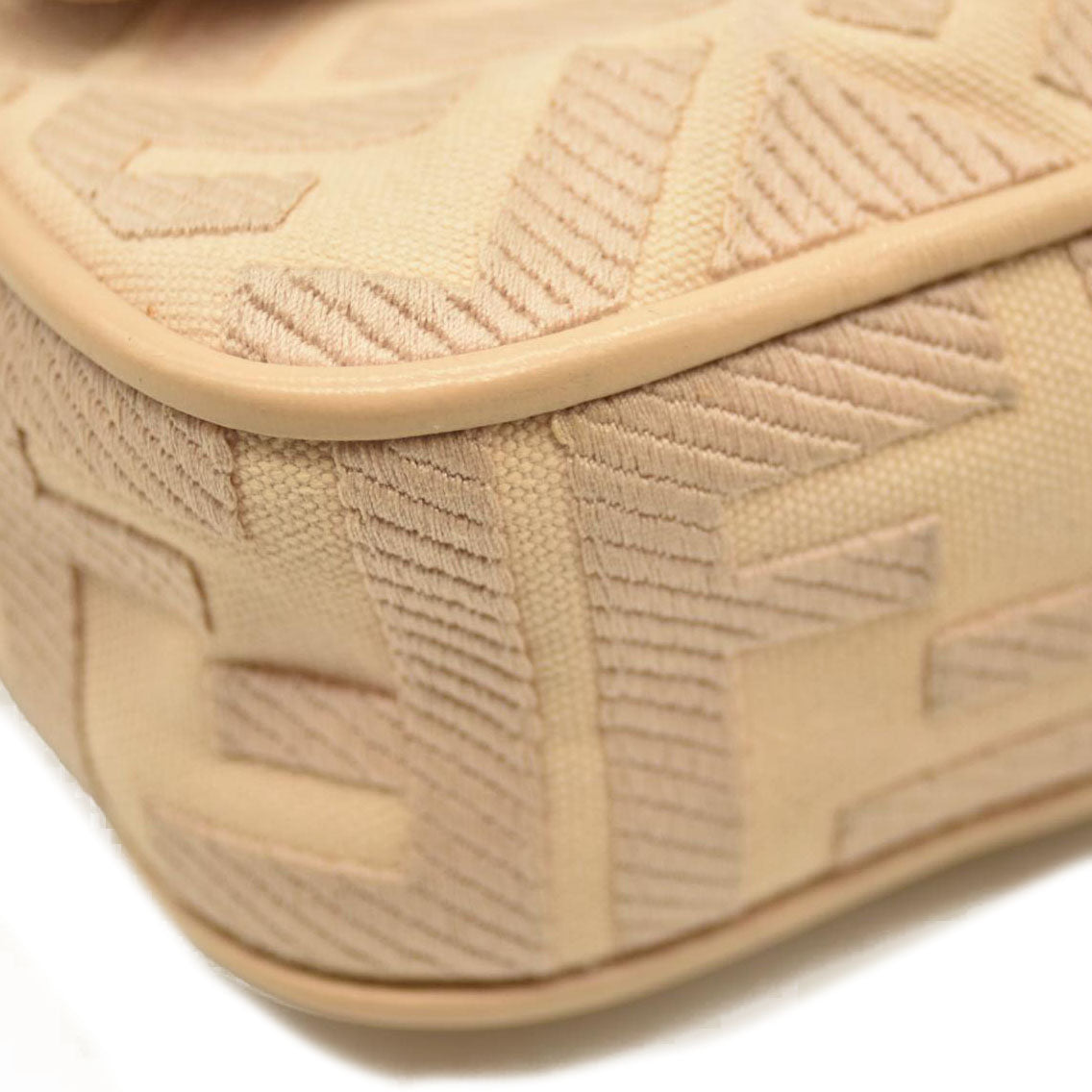 Fendi  Canvas Vitello King Bi-Color Strap FF Embroidered Baguette Poudre