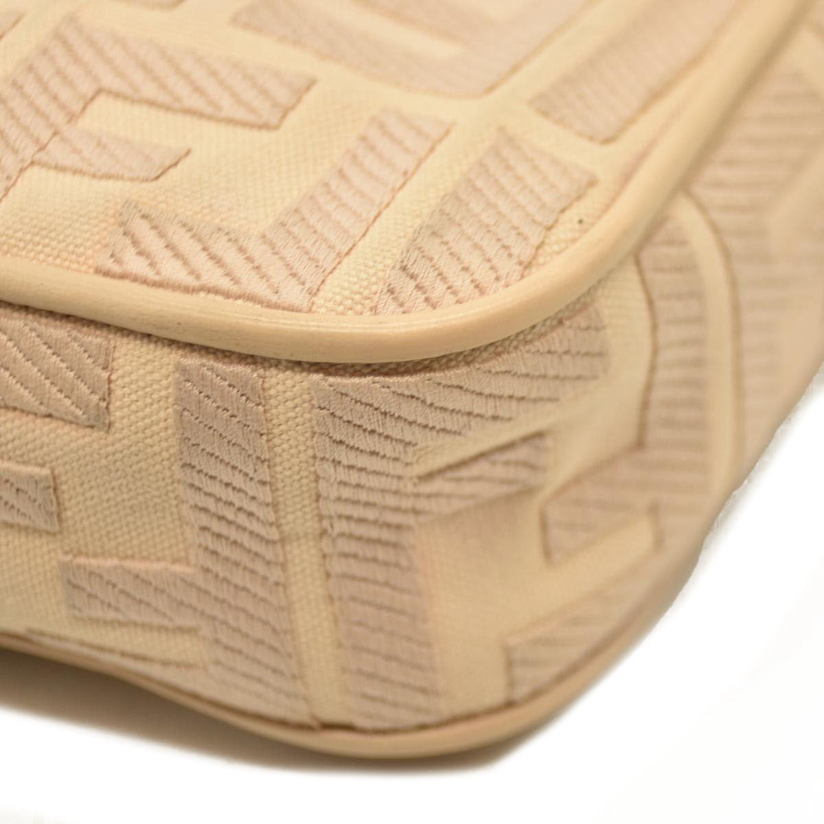 Fendi  Canvas Vitello King Bi-Color Strap FF Embroidered Baguette Poudre