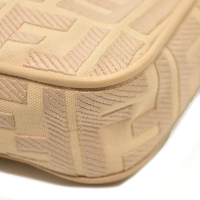 Fendi  Canvas Vitello King Bi-Color Strap FF Embroidered Baguette Poudre