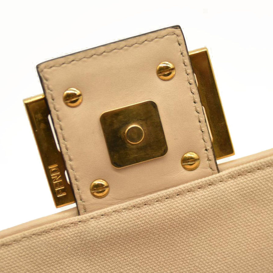 Fendi  Canvas Vitello King Bi-Color Strap FF Embroidered Baguette Poudre