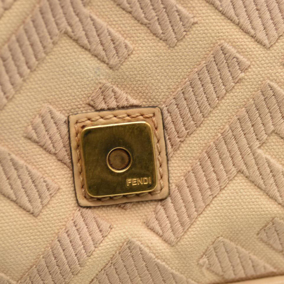 Fendi  Canvas Vitello King Bi-Color Strap FF Embroidered Baguette Poudre
