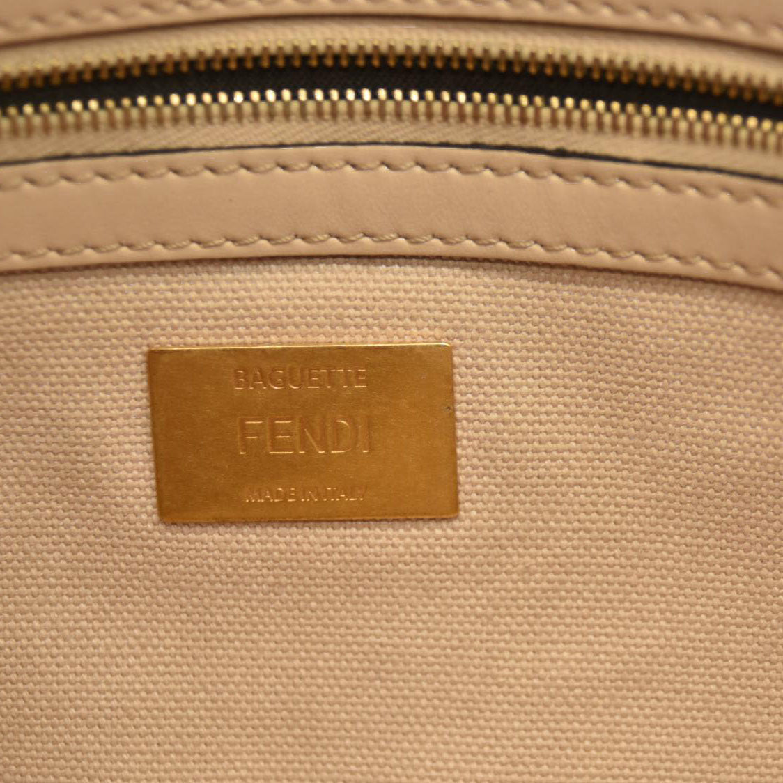 Fendi  Canvas Vitello King Bi-Color Strap FF Embroidered Baguette Poudre