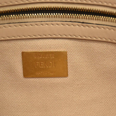 Fendi  Canvas Vitello King Bi-Color Strap FF Embroidered Baguette Poudre